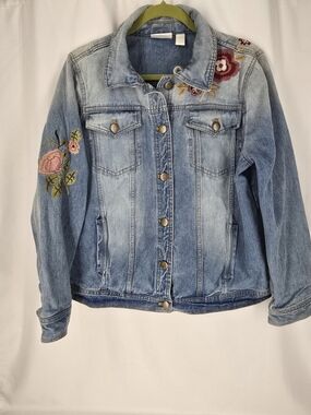 Chico's Light Blue Embroidered Denim Jacket